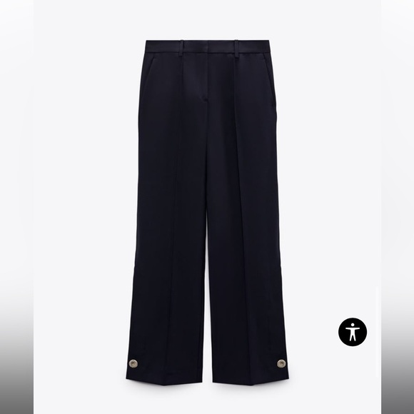 NWT Navy Zara Buttoned Straight Leg Pants, S - Picture 1 of 12